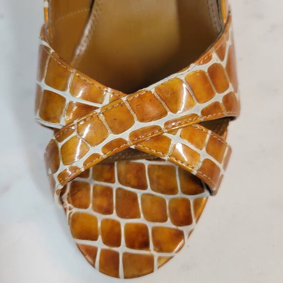 Enzo Angiolini Womens Shoes 7.5 Orange Leather Giraffe Print Open Toe Pump Heels - Picture 15 of 16